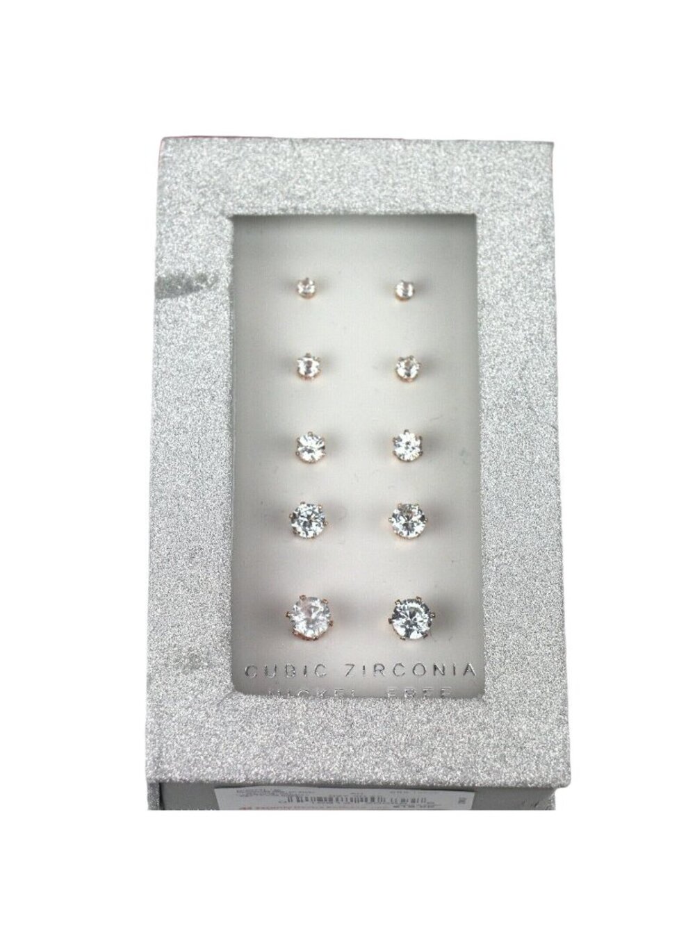 Kohls Earrings Gift Set in Glitter Box Clear Cubic Zirconia Studs Nickel Free Co